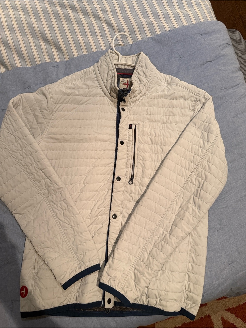 Lightweight Quilted Jacket in Off-White with Navy Trim - Picture 2 of 4